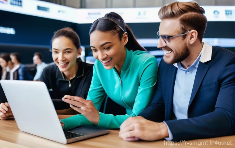 스포츠경영관리사와 자격증 갱신 방법 - **Prompt:** A diverse group of four sports professionals (two men, two women, ranging from late 20s ...