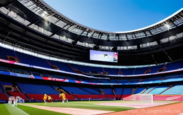 스포츠경영관리사와 새로운 직무 기술 - Image Prompt 1: The Digitally Engaged Fan Experience at a Modern Parisian Stadium** 스포츠경영관리사와 새로운 직무 기술 - Image Prompt 1: The Digitally Engaged Fan Experience at a Modern Parisian Stadium**