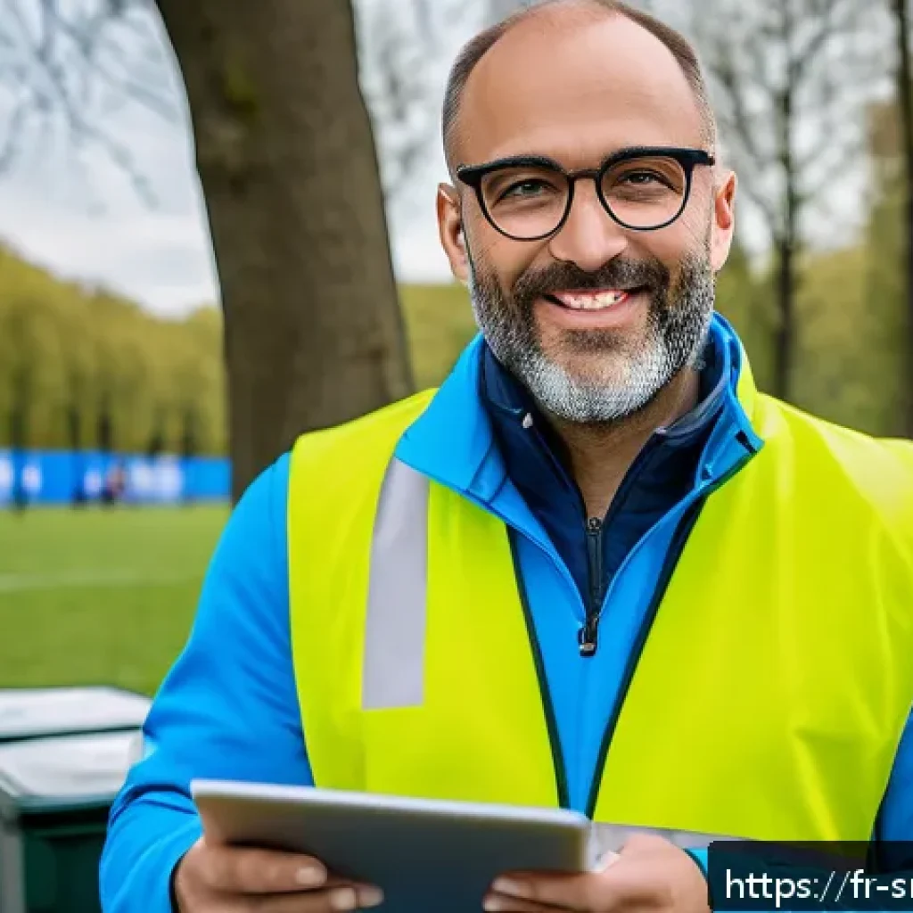 스포츠경영관리사 자격증 실무 적용 사례 - A dynamic scene of a professional sports event manager coordinating a local outdoor sports tournamen...