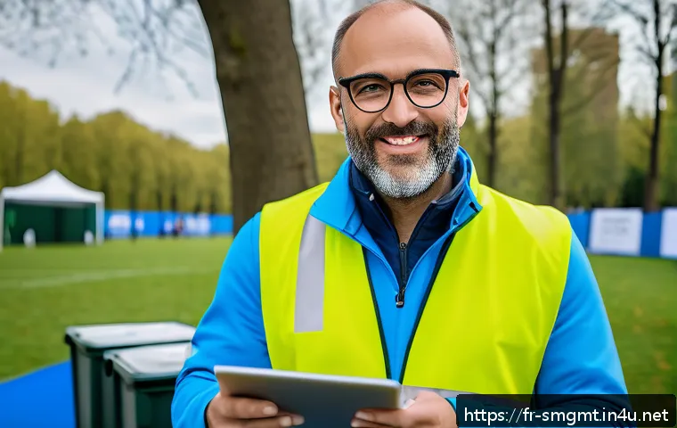 스포츠경영관리사 자격증 실무 적용 사례 - A dynamic scene of a professional sports event manager coordinating a local outdoor sports tournamen...