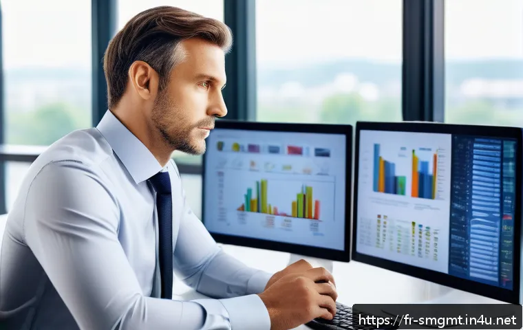 스포츠경영관리사 자격증 도전기 - A professional sports manager in a modern office environment, wearing business casual attire, analyz...